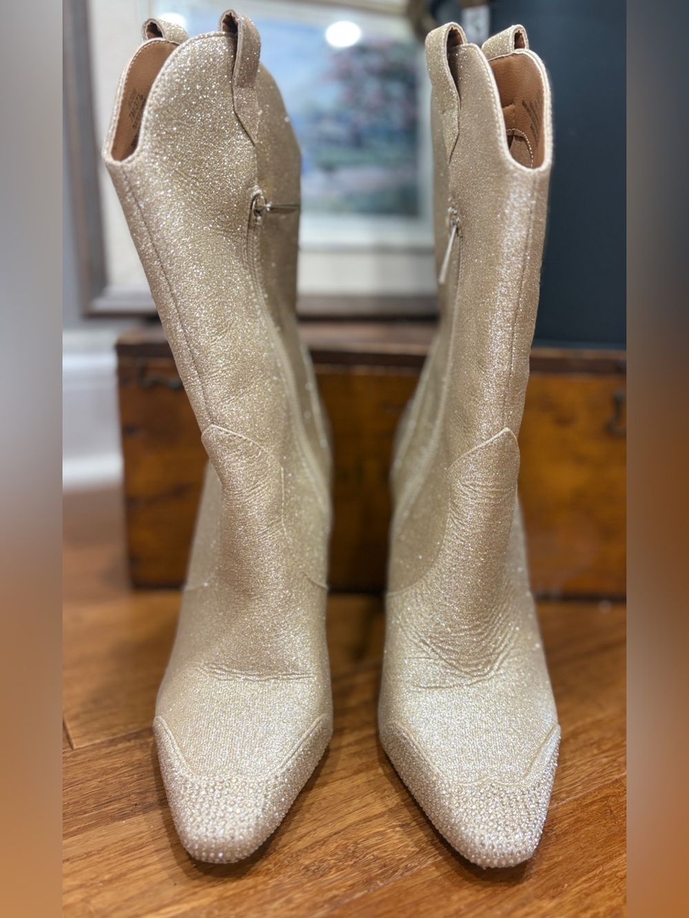 Jessica Simpson Cicee Boot Gold Western Glitter Stiletto High Ankle Stiletto 7 - Picture 8 of 13